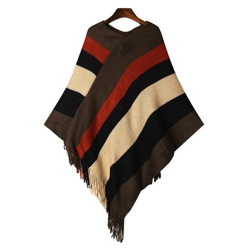 Knitted sweater sexy striped v neck cape