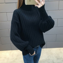 Load image into Gallery viewer, Lantern sleeve turtleneck knitted sweater