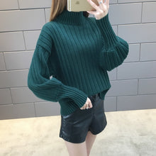 Load image into Gallery viewer, Lantern sleeve turtleneck knitted sweater