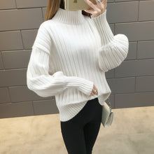 Load image into Gallery viewer, Lantern sleeve turtleneck knitted sweater