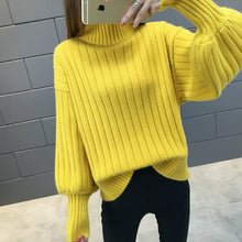 Load image into Gallery viewer, Lantern sleeve turtleneck knitted sweater