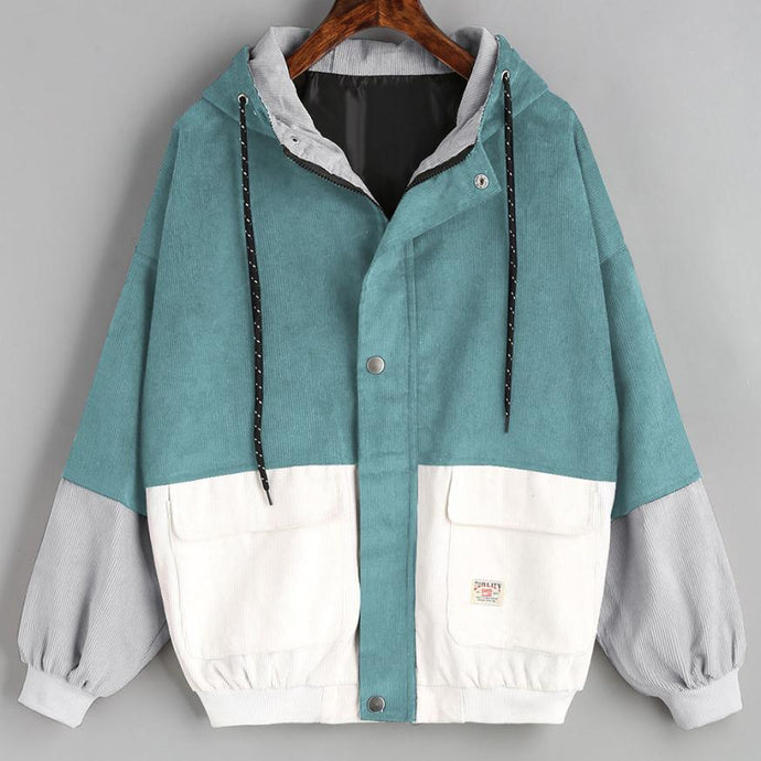 Long sleeve velvet patchwork oversized zipper jacket