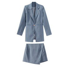 Load image into Gallery viewer, Single button notched striped blazer jacket