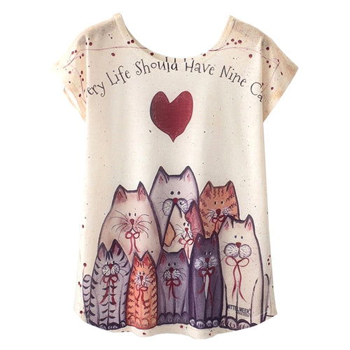 Love Heart Cat Print T-Shirt