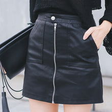 Load image into Gallery viewer, Sexy leather zippered mini skirt