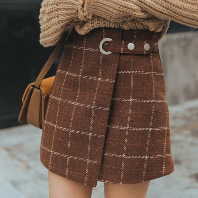 Thickened wool plaid retro skirt