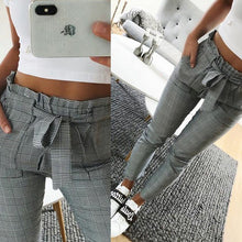 Load image into Gallery viewer, Spring old gray grid casual pants