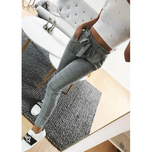 Spring old gray grid casual pants