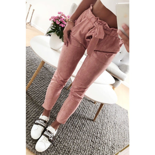 Suede red wine casual women pants