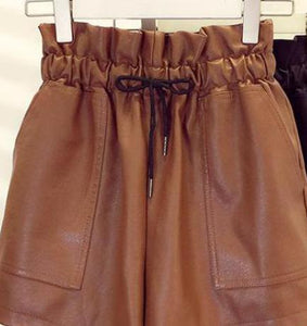 New korean style women sexy leather shorts