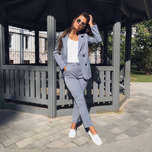 Load image into Gallery viewer, Double breasted striped blazer jacket zipper pants