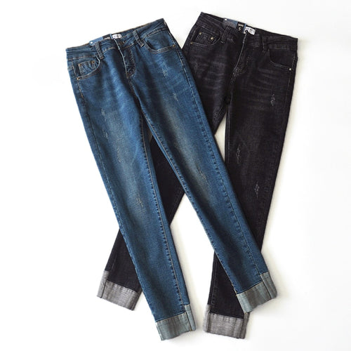Mid waist elastic blue pencil skinny jeans