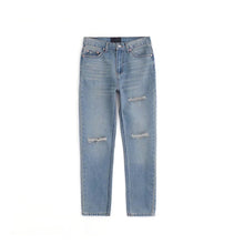 Load image into Gallery viewer, High waist vintage style light blue hole ripped jeans