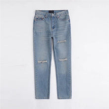 Load image into Gallery viewer, High waist vintage style light blue hole ripped jeans